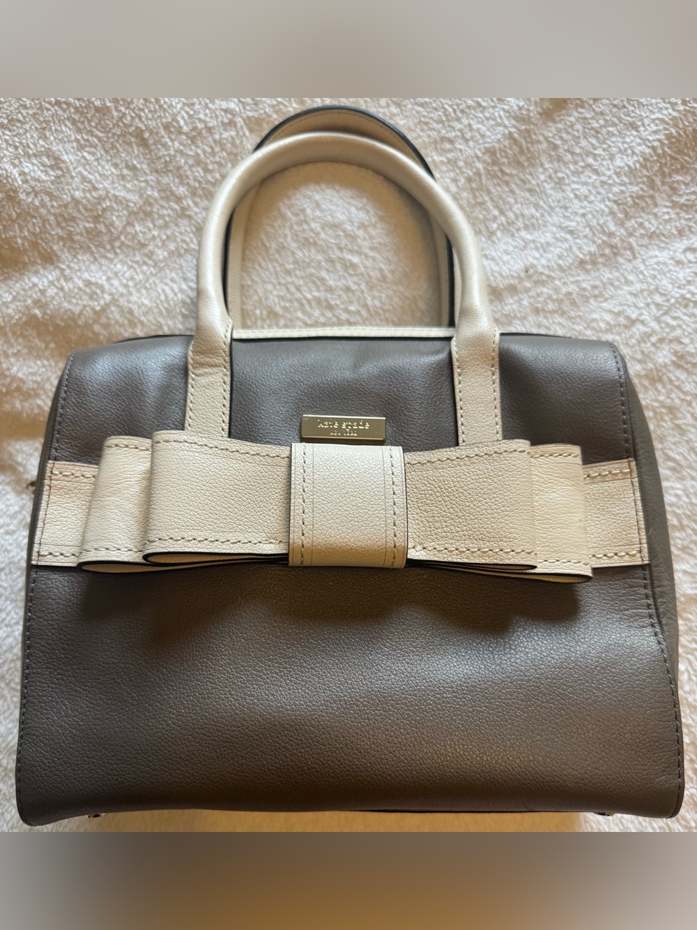 Kate Spade Cream and Brown Leather Bow-Accent Satchel